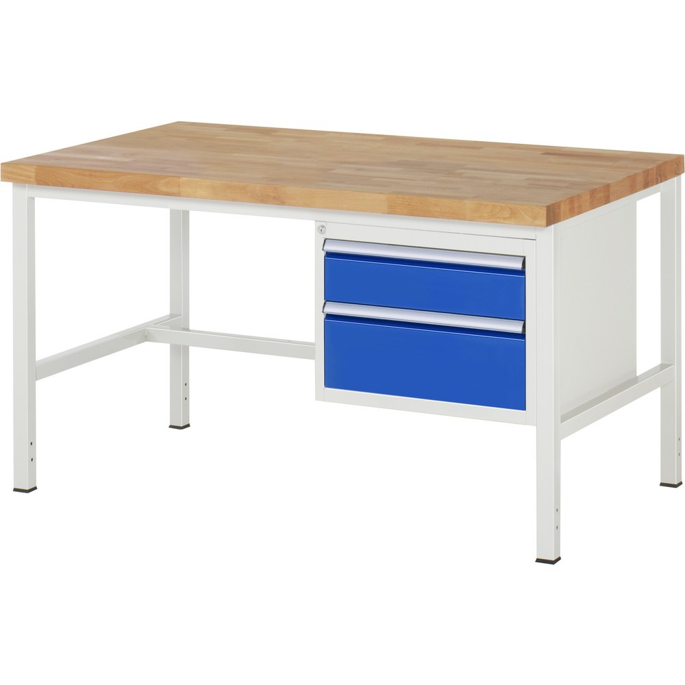 Product afbeelding: Werkbank RAU serie 8000, hxbxd 840-1.040 x 1.500 x 900 mm, 2 x voor 100% uittrekbare lades, 1 x 150, 1 x 210 mm, draagvermogen lade 100 kg