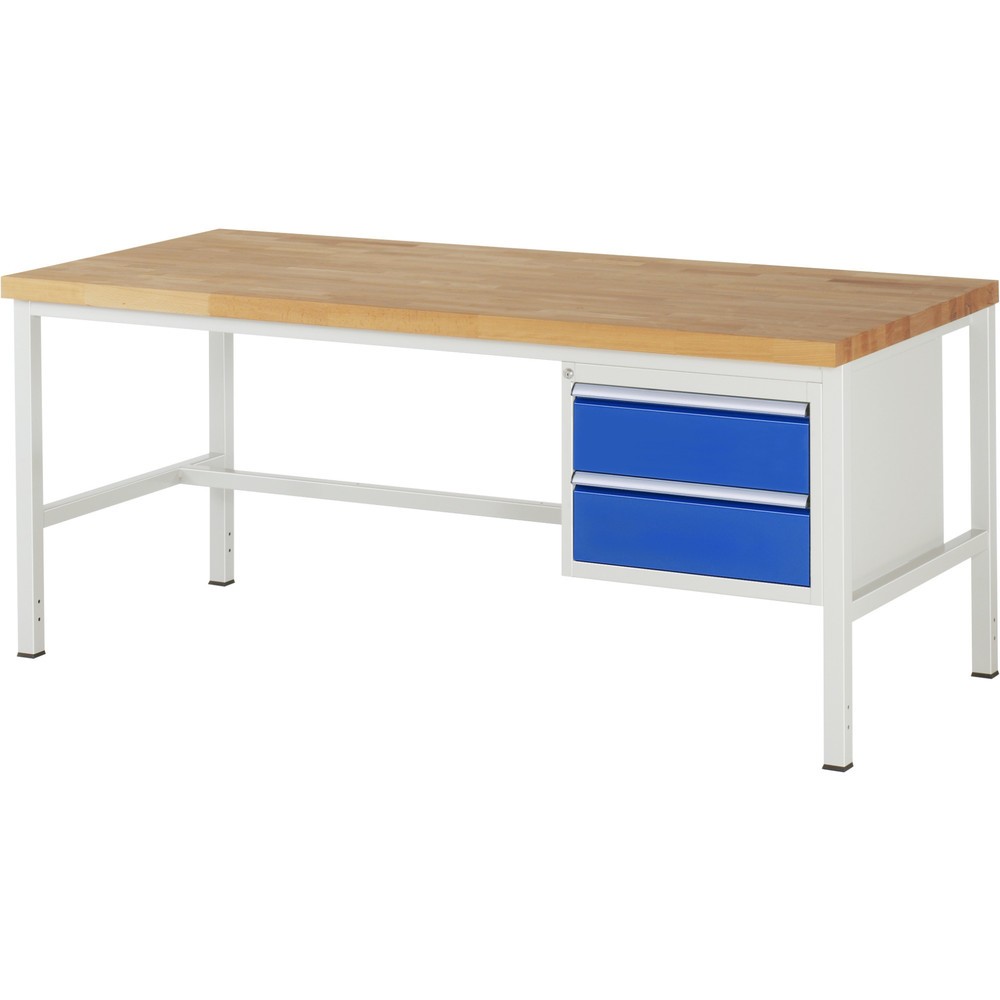 Produktabbildung Nr. 1: Werkbank RAU serie 8000, hxbxd 840-1.040 x 2.000 x 900 mm, 2 x voor 90% uittrekbare lades, 2 x 180 mm, draagvermogen lade 100 kg