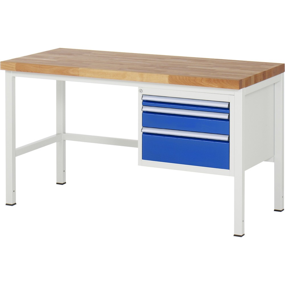 Productafbeelding nr. 1: Werkbank RAU serie 8000, hxbxd 840-1.040 x 1.500 x 700 mm, 3 x voor 90% uittrekbare lades, 1 x 60, 1 x 120, 1 x 180 mm, draagvermogen lade 100 kg