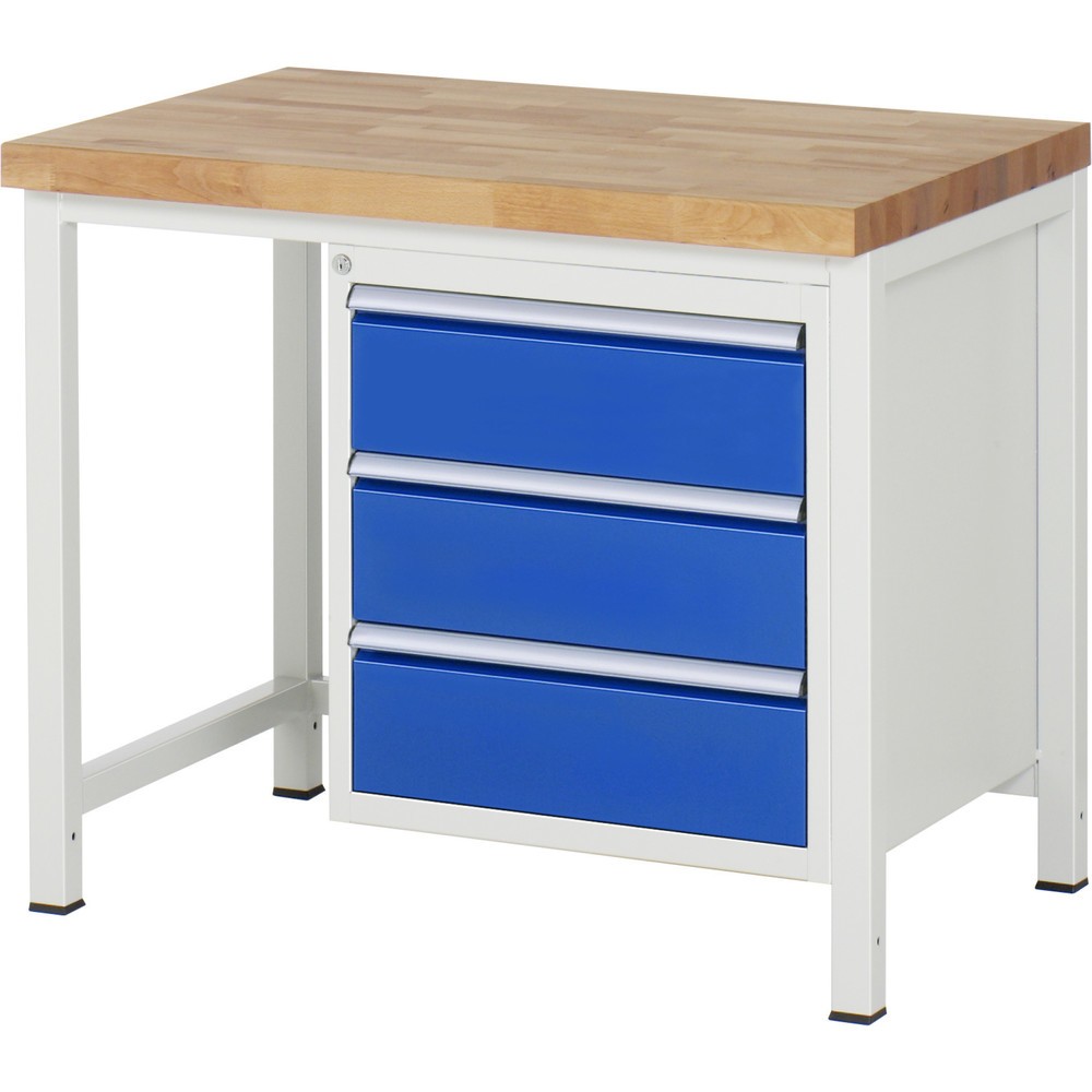 Produktabbildung Nr. 1: Werkbank RAU serie 8000, hxbxd 840-1.040 x 1.000 x 700 mm, 3 x voor 100% uittrekbare lades, 3 x 180 mm, draagvermogen lade 100 kg