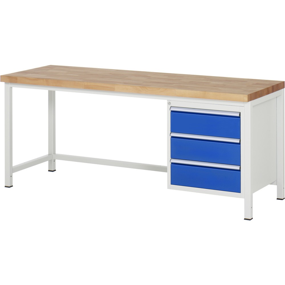 Product afbeelding: Werkbank RAU serie 8000, hxbxd 840 x 2.000 x 700 mm, 3 x voor 100% uittrekbare lades, 3 x 180 mm, draagvermogen lade 100 kg