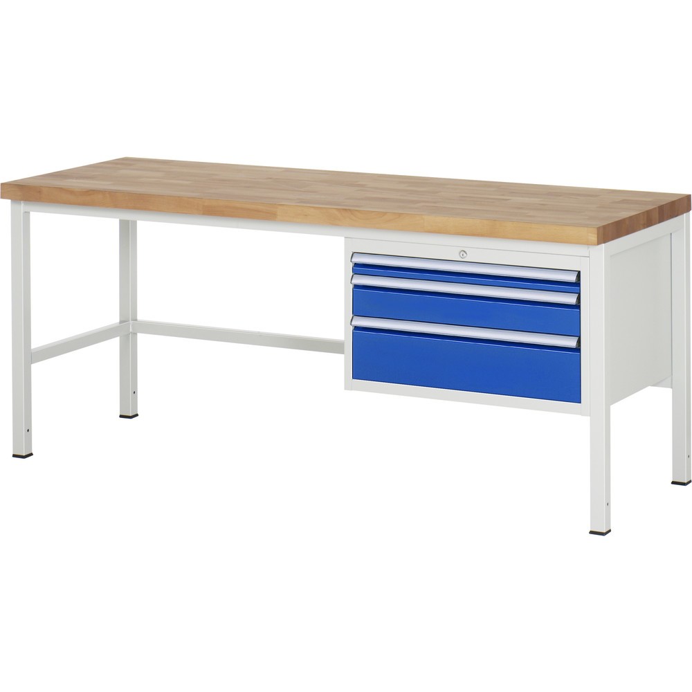 Produktabbildung Nr. 1: Werkbank RAU serie 8000, hxbxd 840 x 2.000 x 700 mm, 3 x voor 100% uittrekbare lades, 1 x 60, 1 x 120, 1 x 180 mm, draagvermogen lade 75 kg