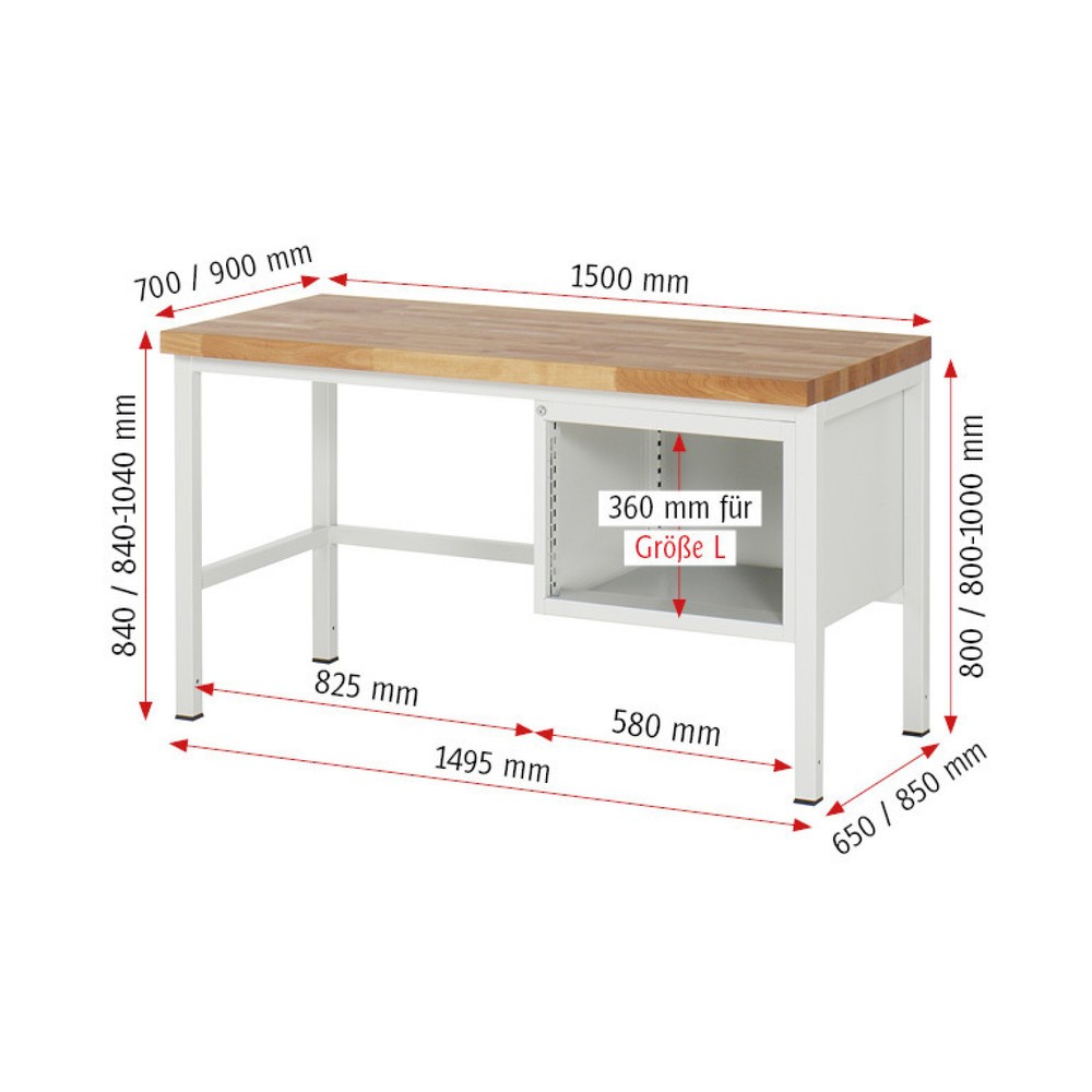 Produktabbildung Nr. 5: Werkbank RAU serie 8000, hxbxd 840-1.040 x 1.500 x 900 mm, 3 x voor 100% uittrekbare lades, 3 x 120 mm, draagvermogen lade 100 kg