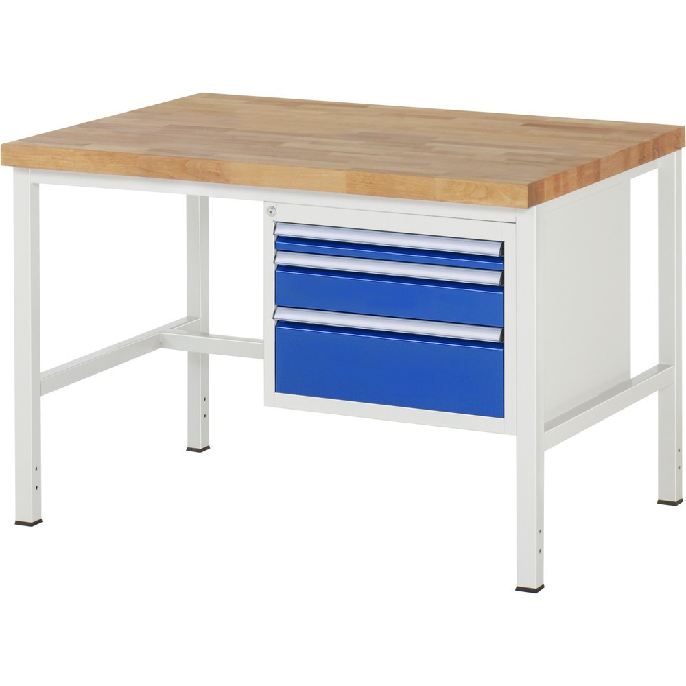 Productafbeelding nr. 1: Werkbank RAU serie 8000, hxbxd 840-1.040 x 1.250 x 900 mm, 3 x voor 90% uittrekbare lades, 1 x 60, 1 x 120, 1 x 180 mm, draagvermogen lade 100 kg