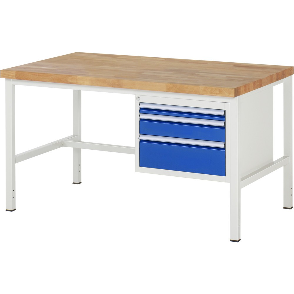 Product afbeelding: Werkbank RAU serie 8000, hxbxd 840-1.040 x 1.500 x 900 mm, 3 x voor 100% uittrekbare lades, 1 x 60, 1 x 120, 1 x 180 mm, draagvermogen lade 100 kg