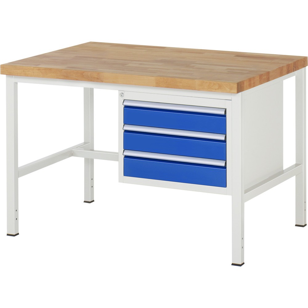 Productafbeelding nr. 1: Werkbank RAU serie 8000, hxbxd 840-1.040 x 1.250 x 900 mm, 3 x voor 90% uittrekbare lades, 3 x 120 mm, draagvermogen lade 100 kg
