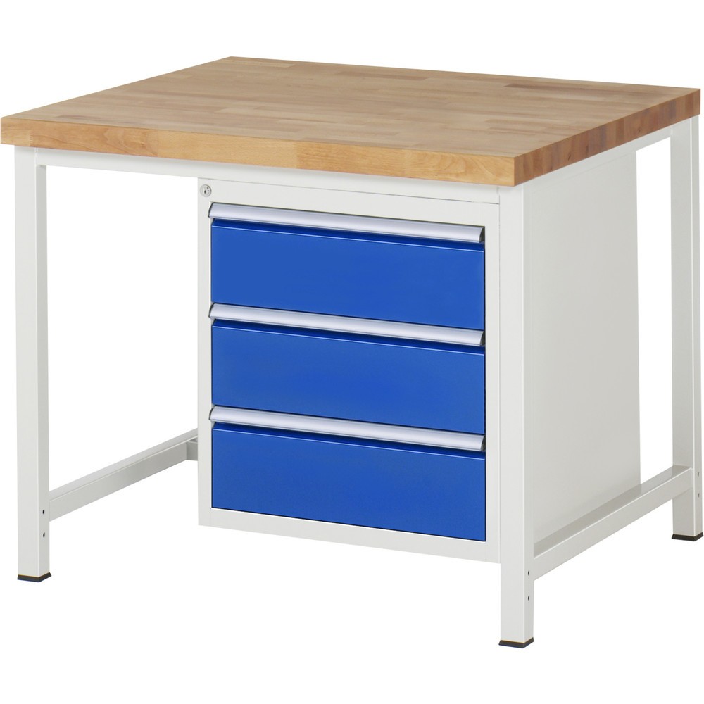 Product afbeelding: Werkbank RAU serie 8000, hxbxd 840-1.040 x 1.000 x 900 mm, 3 x voor 100% uittrekbare lades, 3 x 180 mm, draagvermogen lade 100 kg