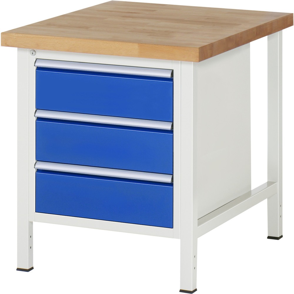 Product afbeelding: Werkbank RAU serie 8000, hxbxd 840-1.040 x 750 x 900 mm, 3 x voor 100% uittrekbare lades, 3 x 180 mm, draagvermogen lade 100 kg