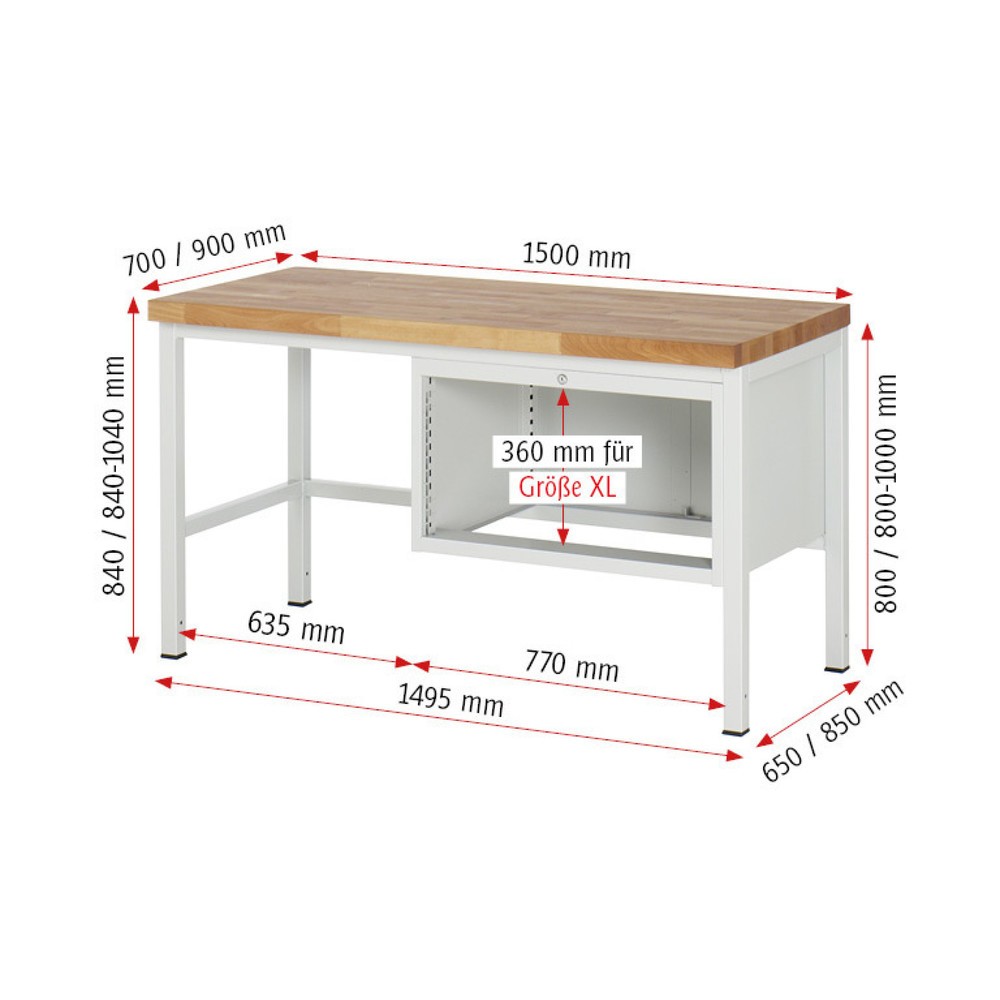 Produktabbildung Nr. 4: Werkbank RAU serie 8000, hxbxd 840 x 1.500 x 900 mm, 4 x voor 90% uittrekbare lades, 1 x 60, 2 x 90, 1 x 120 mm, draagvermogen lade 75 kg