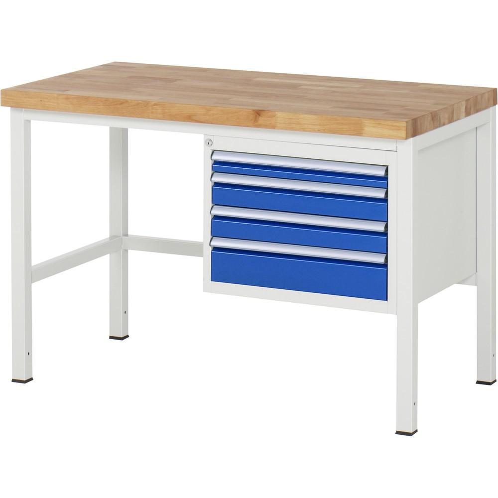 Productafbeelding nr. 1: Werkbank RAU serie 8000, hxbxd 840 x 1.250 x 700 mm, 4 x voor 90% uittrekbare lades, 1 x 60, 2 x 90, 1 x 120 mm, draagvermogen lade 100 kg