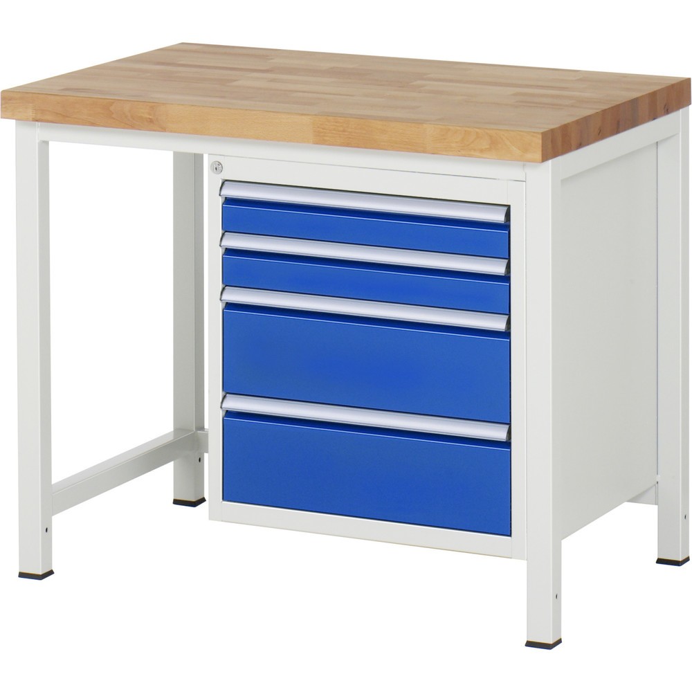 Product afbeelding: Werkbank RAU serie 8000, hxbxd 840-1.040 x 1.000 x 700 mm, 4 x voor 100% uittrekbare lades, 2 x 90, 2 x 180 mm, draagvermogen lade 100 kg