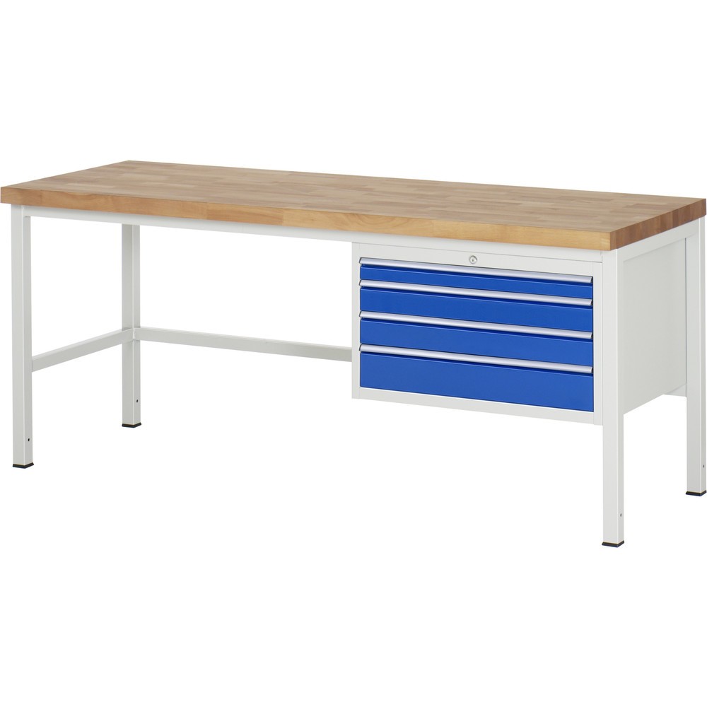 Produktabbildung Nr. 1: Werkbank RAU serie 8000, hxbxd 840 x 2.000 x 700 mm, 4 x voor 90% uittrekbare lades, 1 x 60, 2 x 90, 1 x 120 mm, draagvermogen lade 75 kg