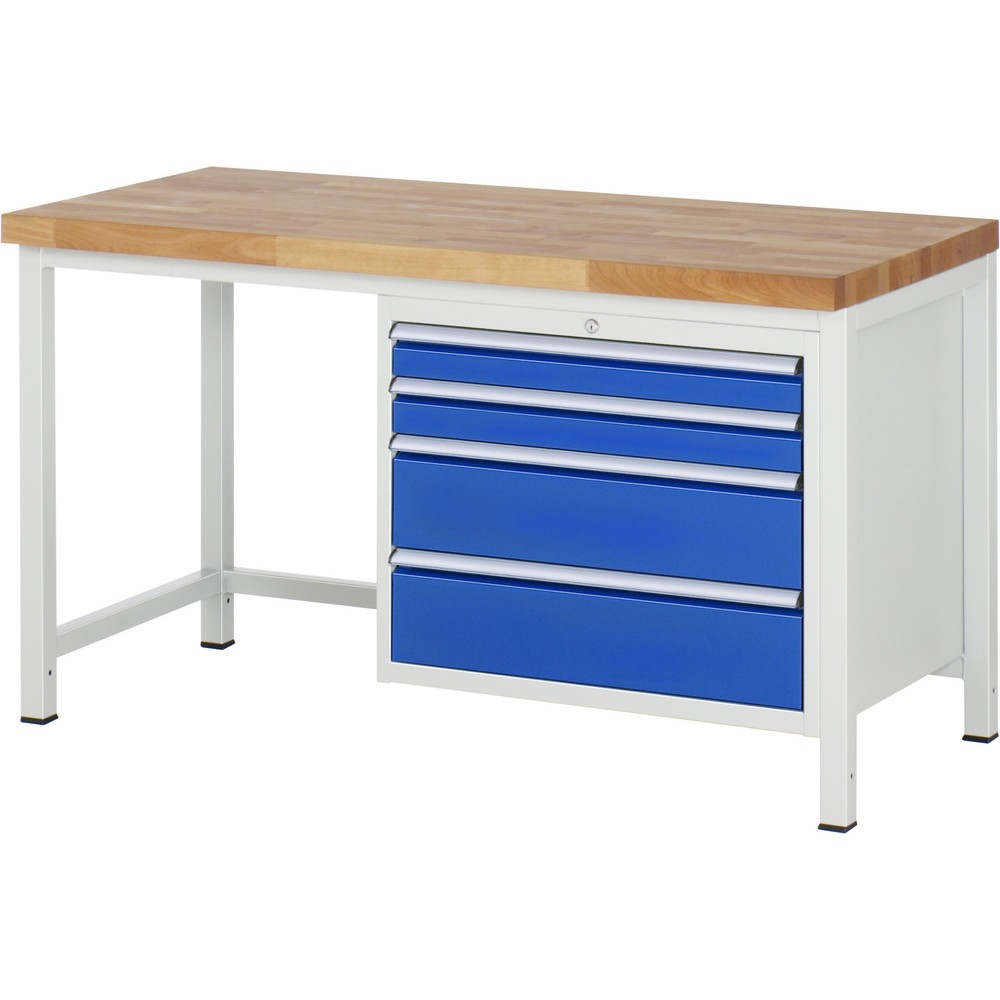 Produktabbildung Nr. 1: Werkbank RAU serie 8000, hxbxd 840-1.040 x 1.500 x 700 mm, 4 x voor 90% uittrekbare lades, 2 x 90, 2 x 180 mm, draagvermogen lade 75 kg