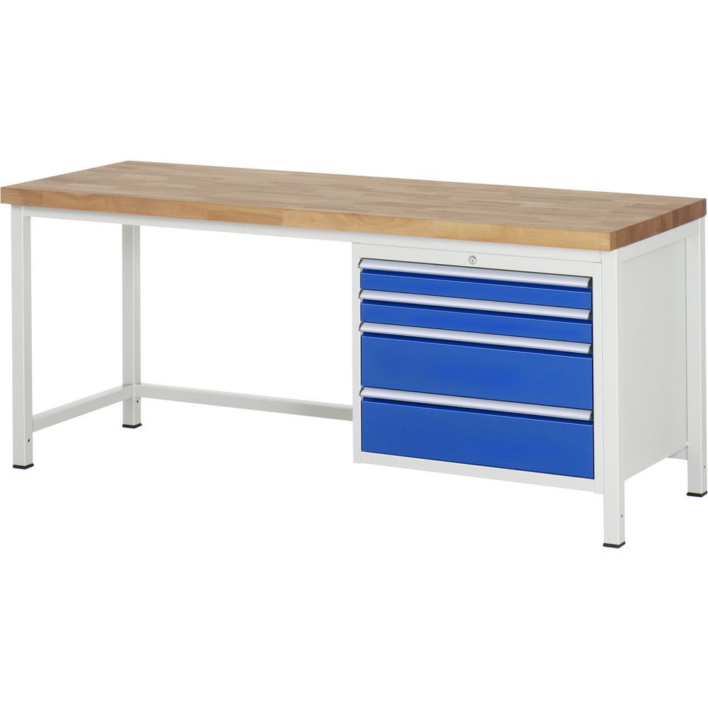 Produktabbildung Nr. 1: Werkbank RAU serie 8000, hxbxd 840-1.040 x 2.000 x 700 mm, 4 x voor 90% uittrekbare lades, 2 x 90, 2 x 180 mm, draagvermogen lade 75 kg