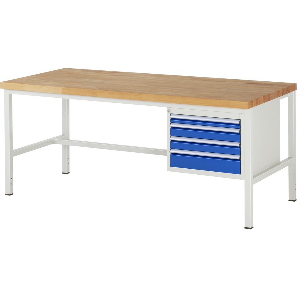 Product afbeelding: Werkbank RAU serie 8000, hxbxd 840-1.040 x 2.000 x 900 mm, 4 x voor 90% uittrekbare lades, 1 x 60, 2 x 90, 1 x 120 mm, draagvermogen lade 100 kg