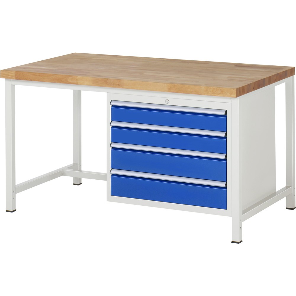 Produktabbildung Nr. 1: Werkbank RAU serie 8000, hxbxd 840-1.040 x 1.500 x 900 mm, 4 x voor 100% uittrekbare lades, 2 x 120, 2 x 150 mm, draagvermogen lade 75 kg