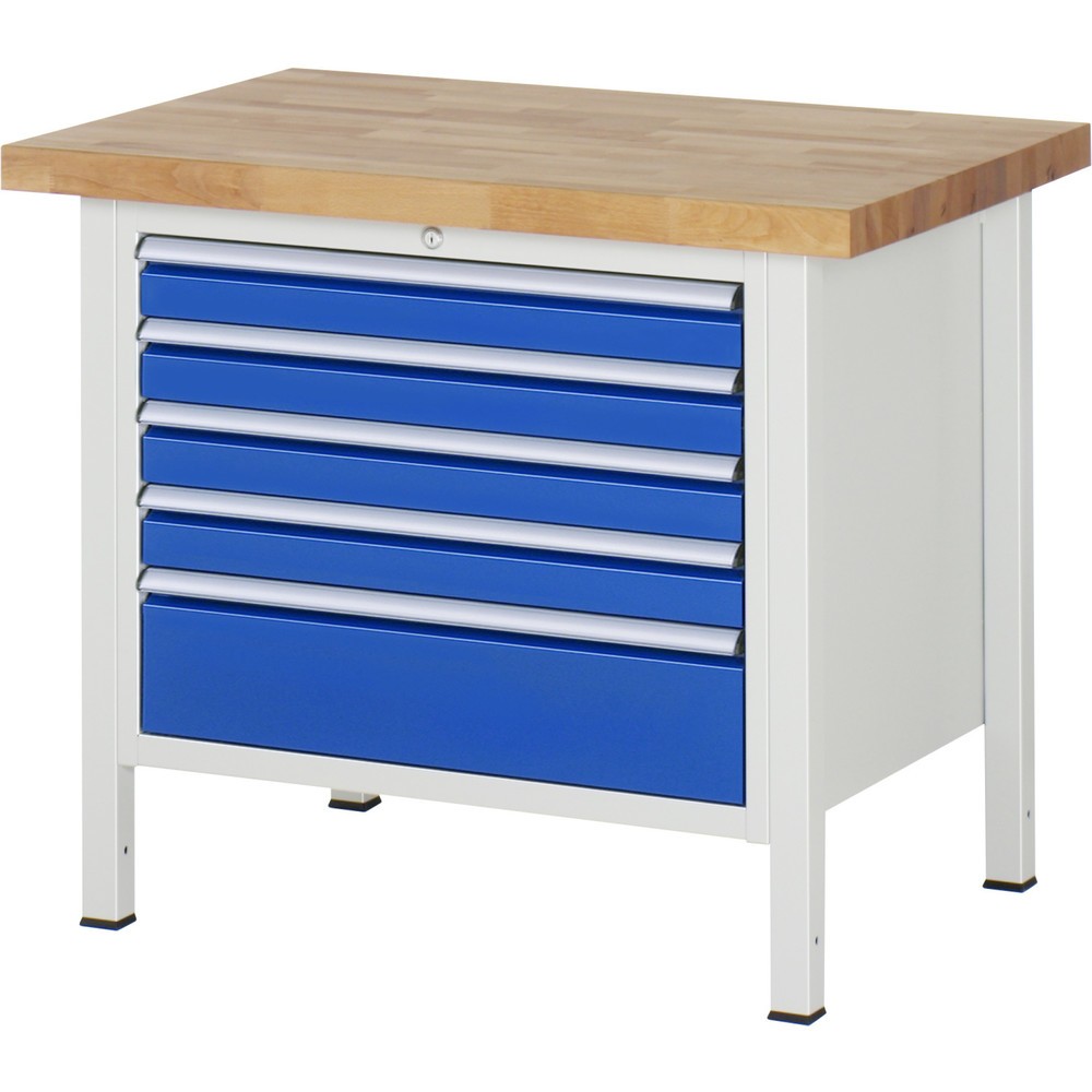Produktabbildung Nr. 1: Werkbank RAU serie 8000, hxbxd 840-1.040 x 1.000 x 700 mm, 5 x voor 100% uittrekbare lades, 4 x 90, 1 x 180 mm, draagvermogen lade 75 kg