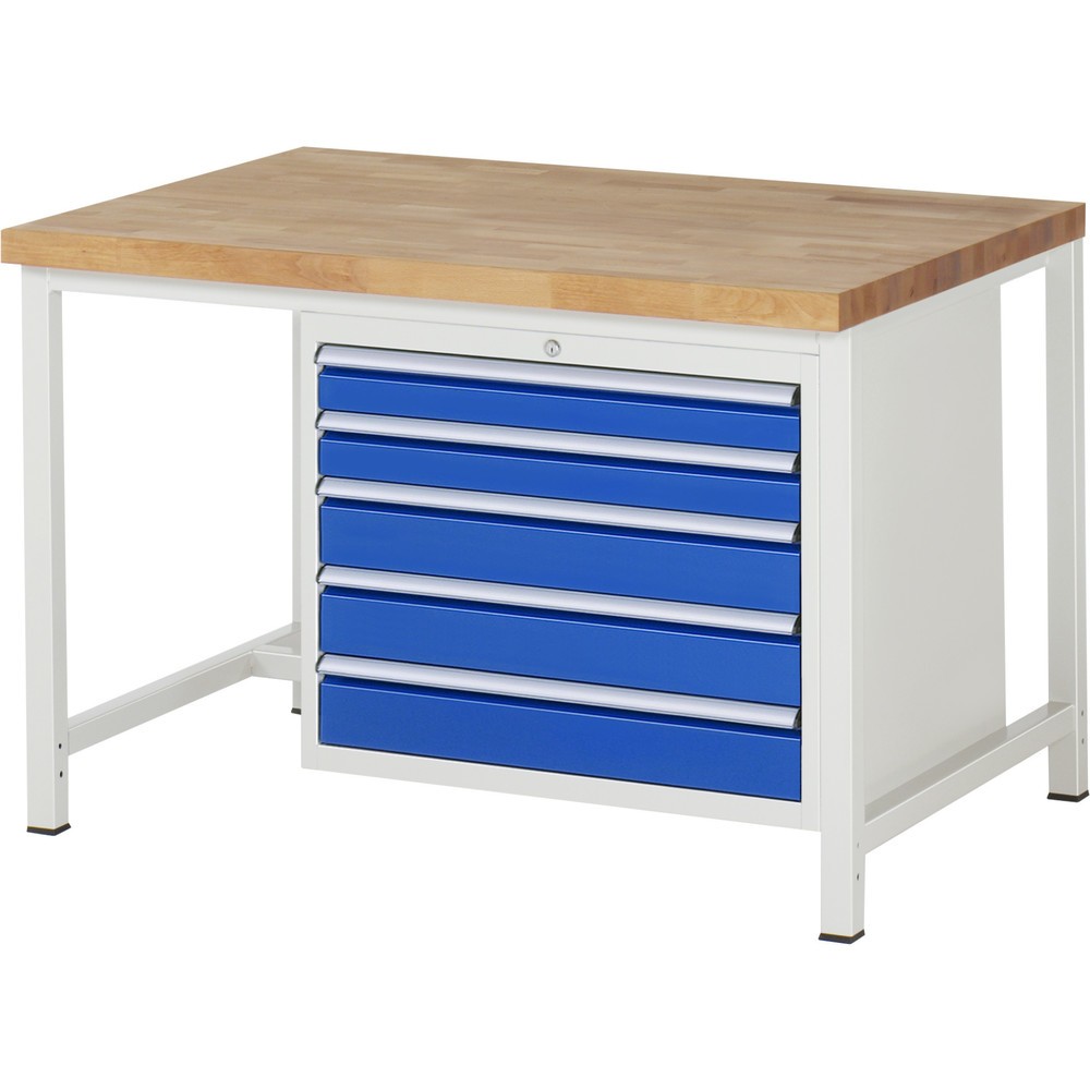 Productafbeelding nr. 1: Werkbank RAU serie 8000, hxbxd 840 x 1.250 x 900 mm, 5 x voor 100% uittrekbare lades, 2 x 90, 3 x 120 mm, draagvermogen lade 75 kg