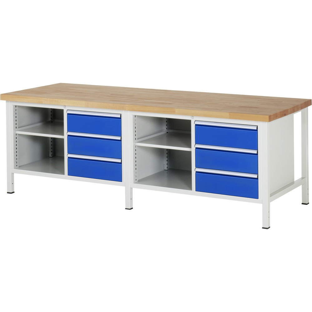 Produktabbildung Nr. 1: Werkbank RAU serie 8000, 2 dubbele kasten, 1 legbord, hxbxd 840 x 2.500 x 900 mm, 6 lades