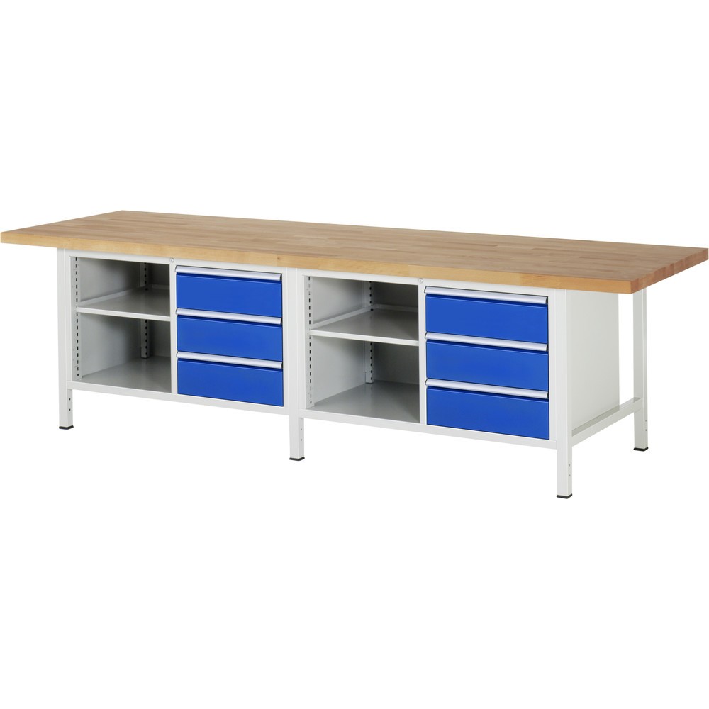Produktabbildung Nr. 1: Werkbank RAU serie 8000, 2 dubbele kasten, 1 legbord, hxbxd 840-1.040 x 3.000 x 900 mm, 6 lades