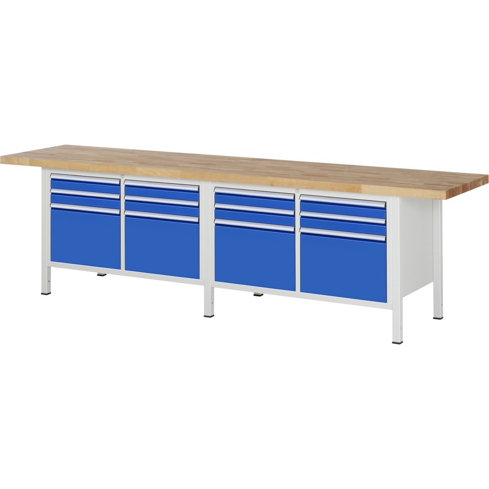 Productafbeelding nr. 1: Werkbank RAU serie 8000, 2 dubbele kasten, hxbxd 840-1.040 x 3.000 x 700 mm, 12 lades 8 x 90, 4 x 360 mm