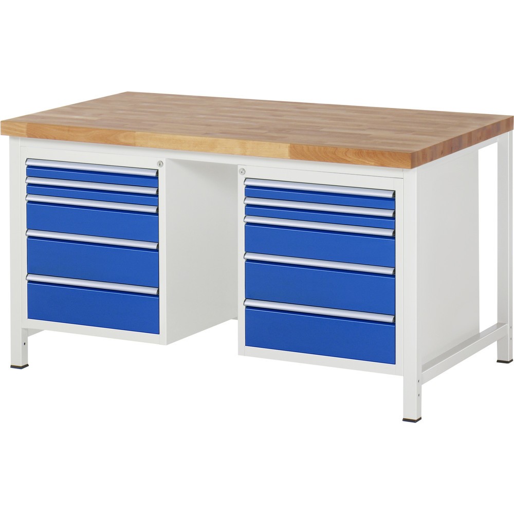 Produktabbildung Nr. 1: Werkbank RAU serie 8000, 2 kasten, hxbxd 840-1.040 x 1.500 x 900 mm, 10 x voor 90% uittrekbare lades 4 x 60, 2 x 120, 4 x 150 mm