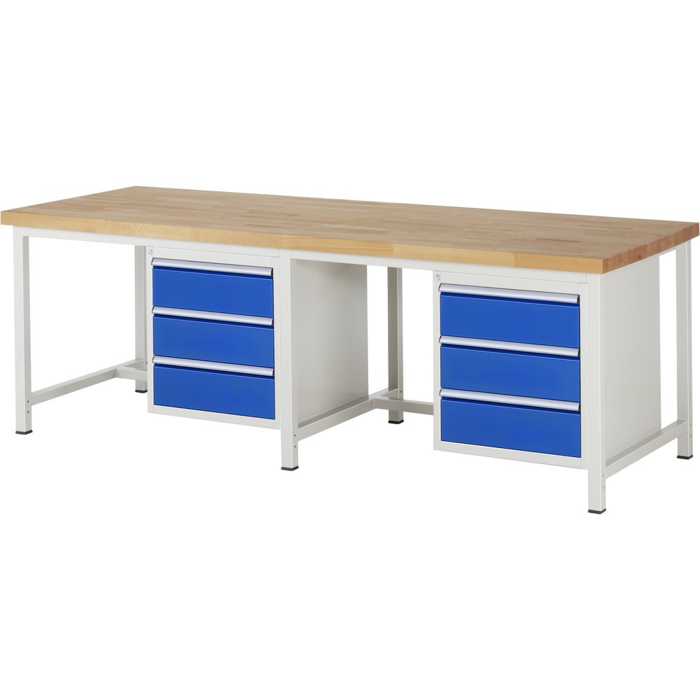 Produktabbildung Nr. 1: Werkbank RAU serie 8000, 2 kasten, hxbxd 840-1.040 x 2.500 x 900 mm, 6 x voor 90% uittrekbare lades 6 x 180 mm