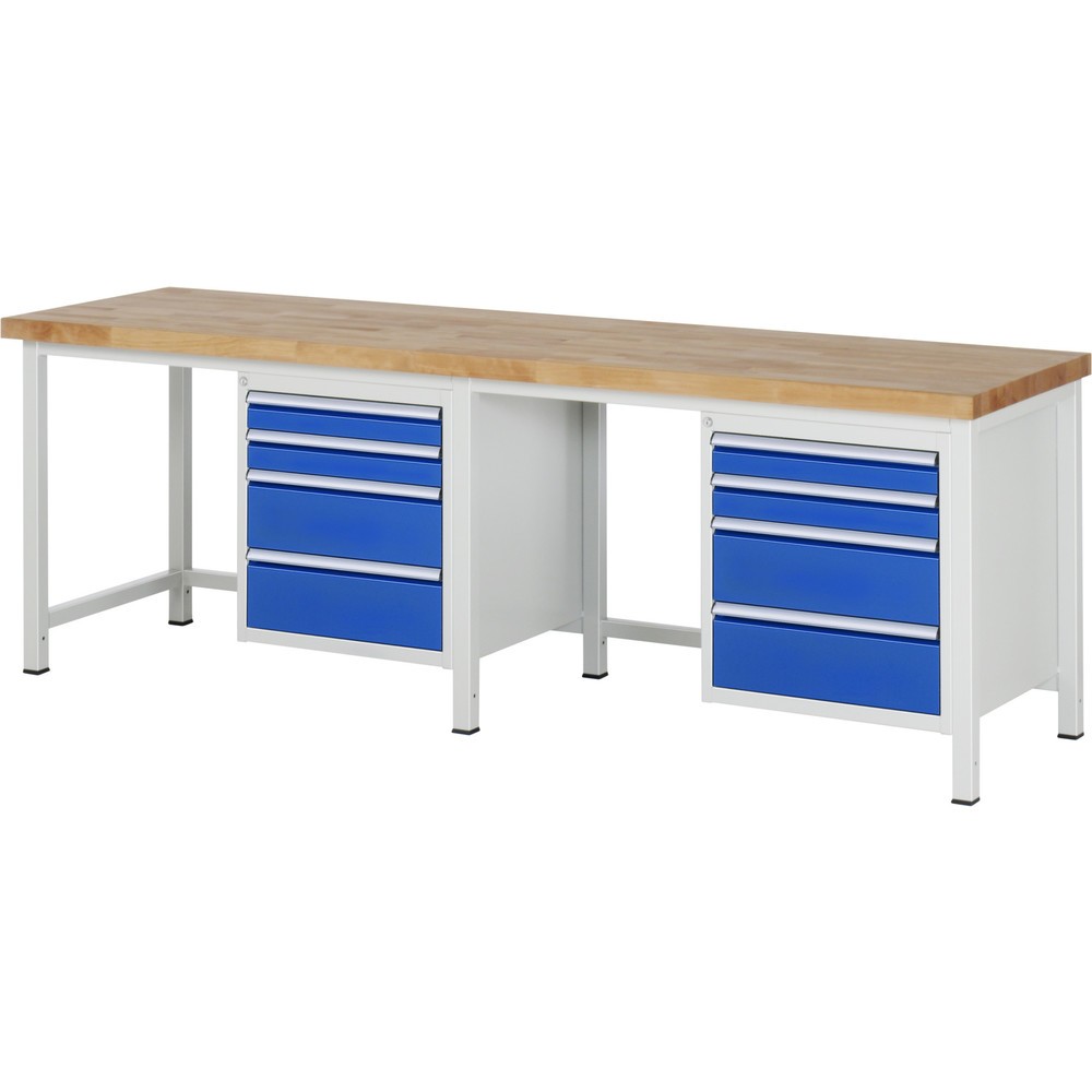 Produktabbildung Nr. 1: Werkbank RAU serie 8000, 2 kasten, hxbxd 840-1.040 x 2.500 x 700 mm, 8 x voor 90% uittrekbare lades 4 x 90, 4 x 180 mm