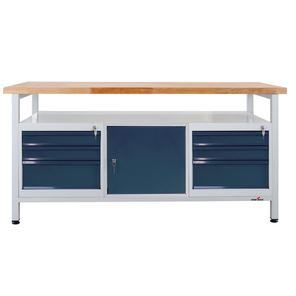 Produktabbildung Nr. 1: Werkbank Steinbock® Extra, 1 legruimte, 6 lades, 1 deur, draagvermogen 500 kg, hxbxd 840 x 1.700 x 600 mm, RAL 7035 / 7016