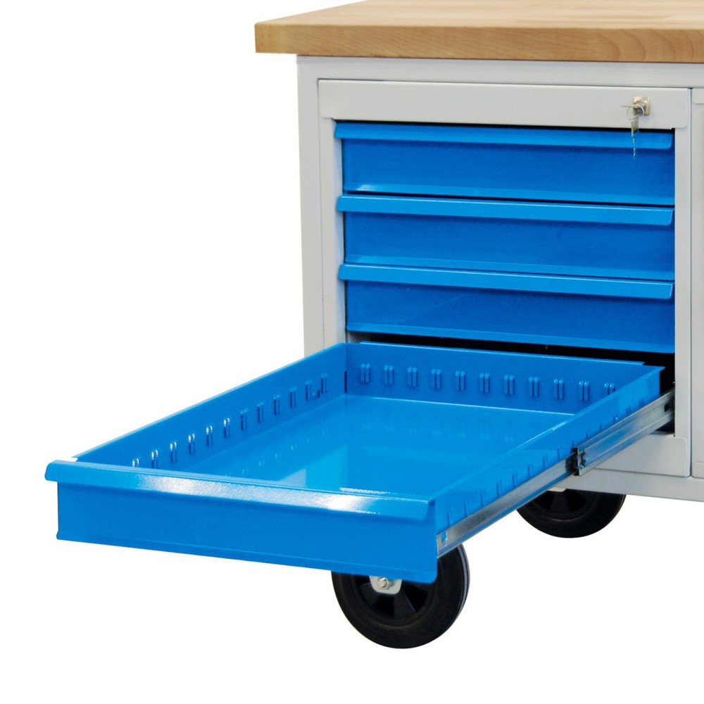 Productafbeelding nr. 2: Werkbank Steinbock® Motion, verrijdbaar, 4 lades, draagvermogen 500 kg, hxbxd 827 x 1.300 x 600 mm, RAL 7035 / 5012