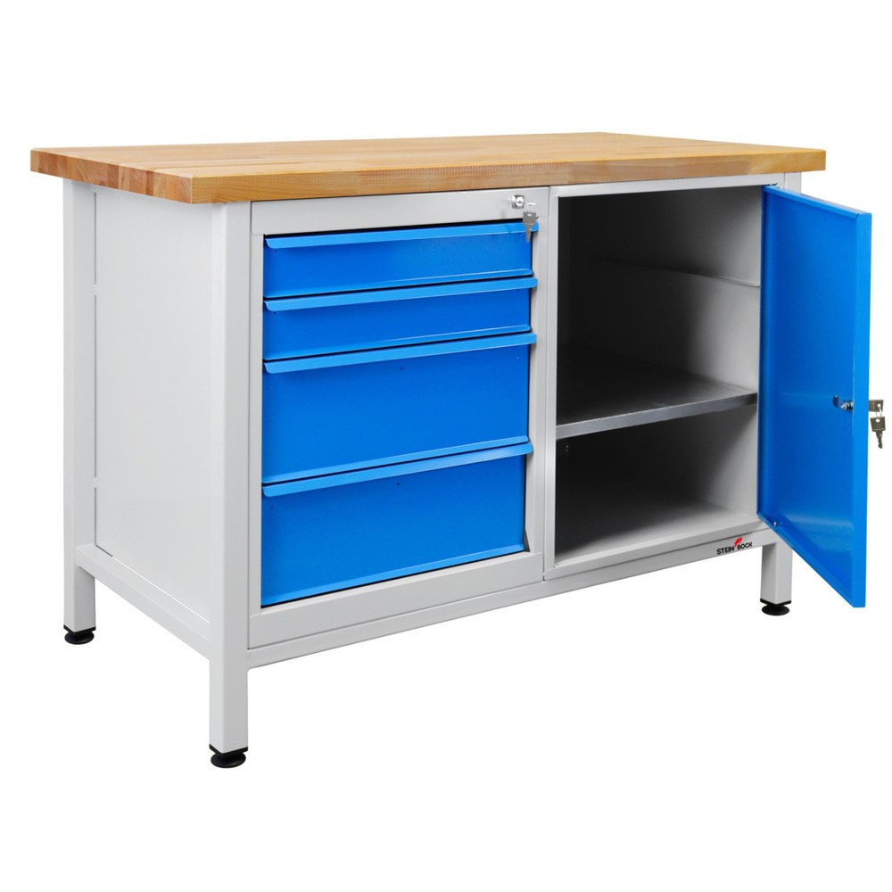 Productafbeelding nr. 1: Werkbank Steinbock® Premium, 4 lades, 1 deur, draagvermogen 300 kg, hxbxd 840 x 1.200 x 600 mm, RAL 7035 / 5012