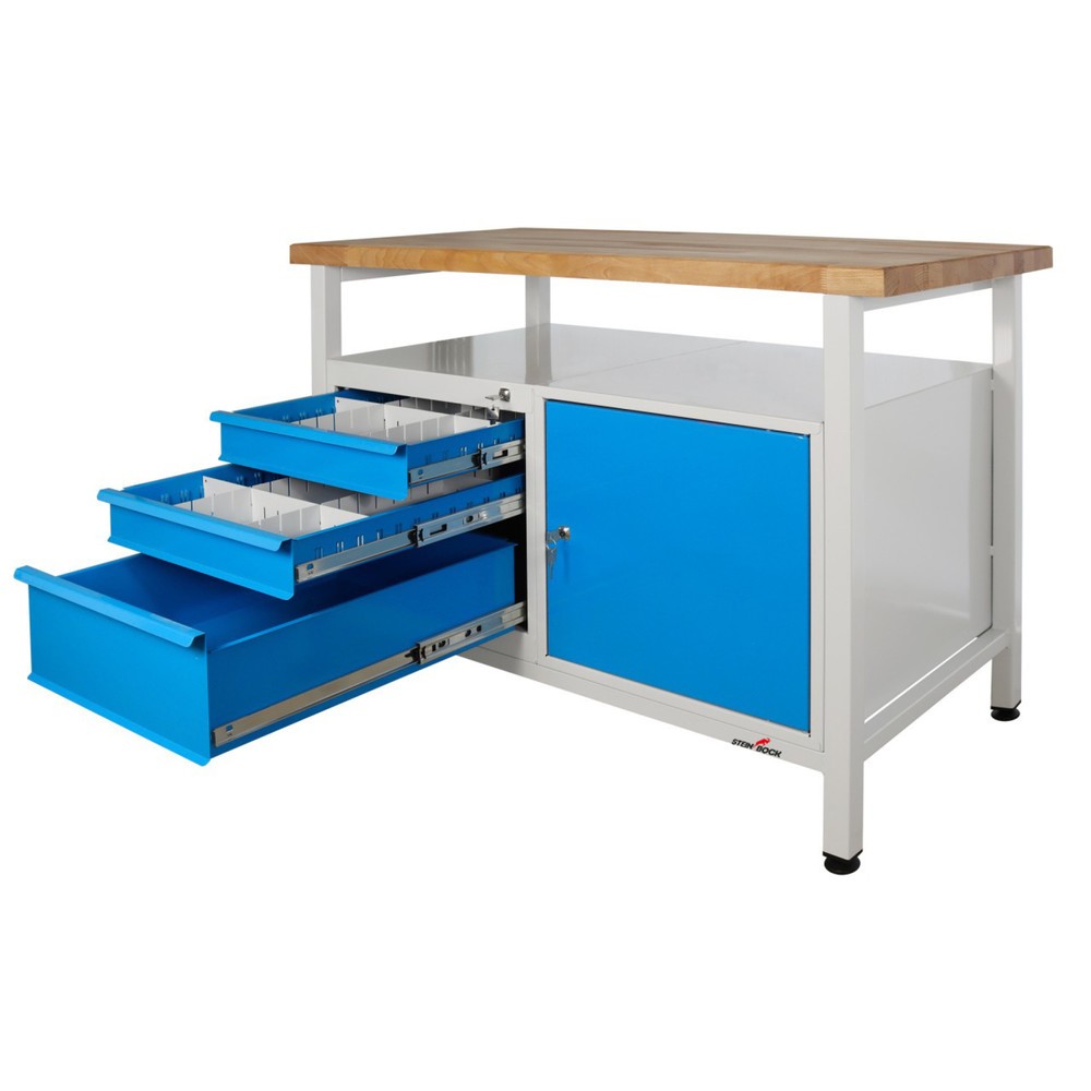 Produktabbildung Nr. 4: Werkbank Steinbock® Premium, 1 legruimte, 3 lades, 1 deur, draagvermogen 300 kg, hxbxd 840 x 1.200 x 600 mm, RAL 7035 / 5012