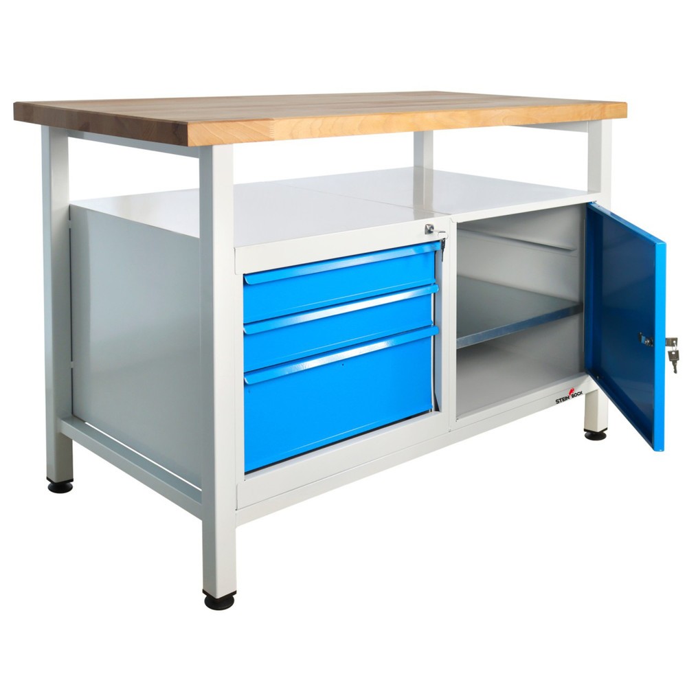 Produktabbildung Nr. 5: Werkbank Steinbock® Premium, 1 legruimte, 3 lades, 1 deur, draagvermogen 300 kg, hxbxd 840 x 1.200 x 600 mm, RAL 7035 / 5012
