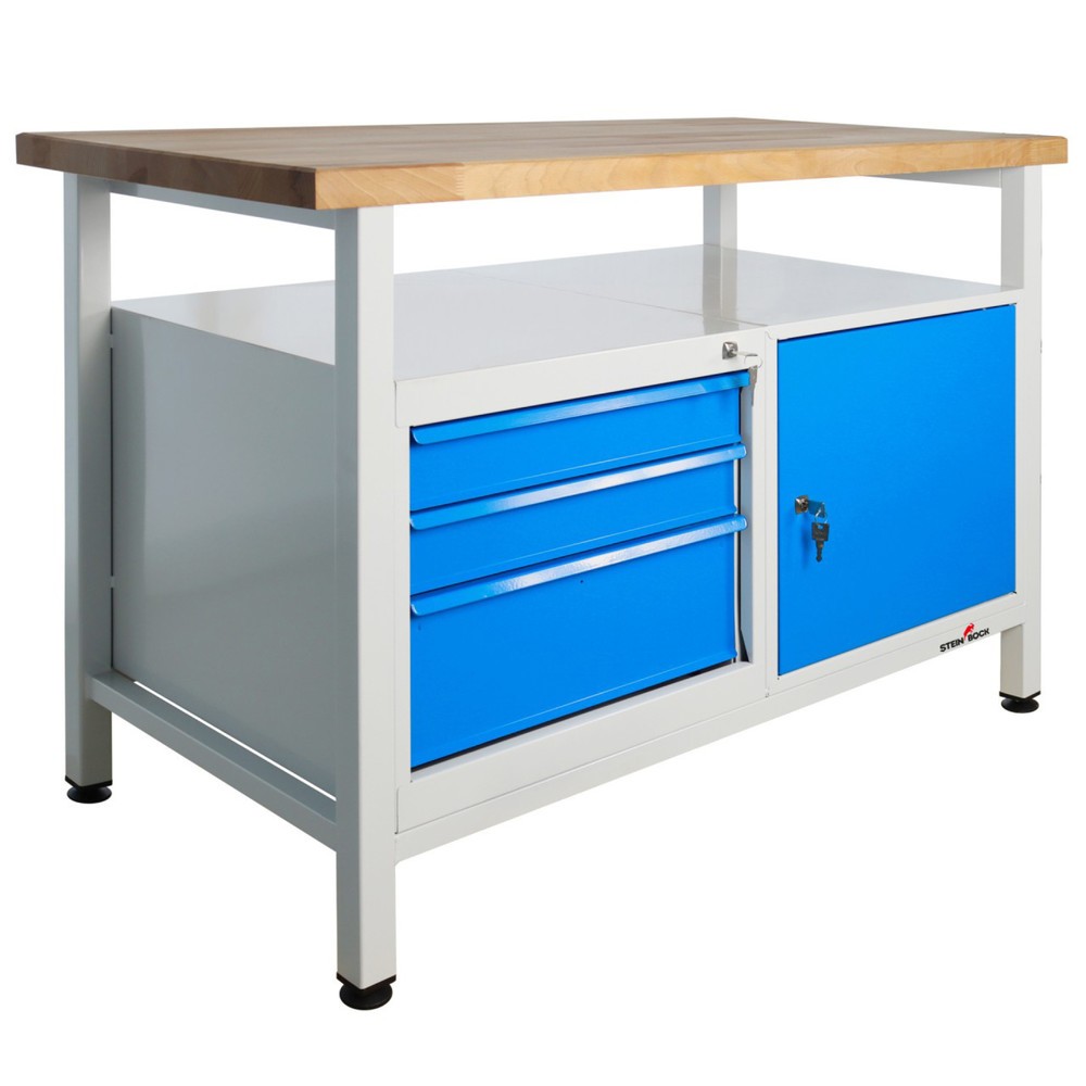 Produktabbildung Nr. 1: Werkbank Steinbock® Premium, 1 legruimte, 3 lades, 1 deur, draagvermogen 300 kg, hxbxd 840 x 1.200 x 600 mm, RAL 7035 / 5012