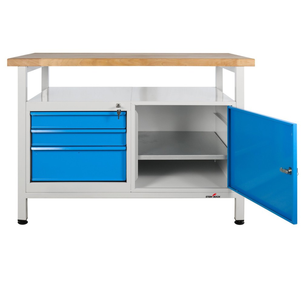 Produktabbildung Nr. 6: Werkbank Steinbock® Premium, 1 legruimte, 3 lades, 1 deur, draagvermogen 300 kg, hxbxd 840 x 1.200 x 600 mm, RAL 7035 / 5012