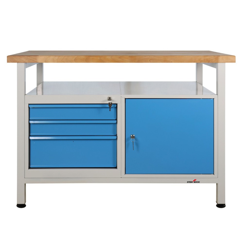 Produktabbildung Nr. 7: Werkbank Steinbock® Premium, 1 legruimte, 3 lades, 1 deur, draagvermogen 300 kg, hxbxd 840 x 1.200 x 600 mm, RAL 7035 / 5012