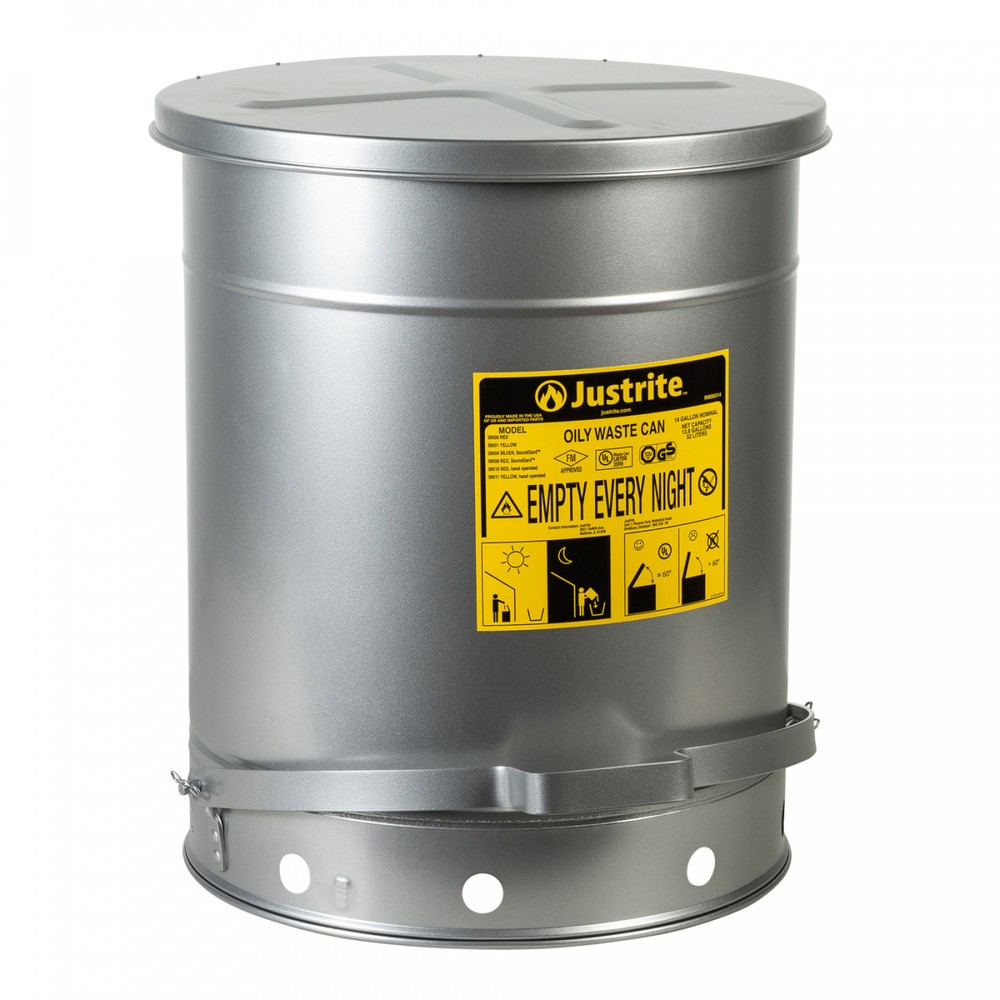 Produktabbildung Nr. 1: Justrite werkbankverzamelbak SoundGuard™, voetpedaal, zilver, 52 liter