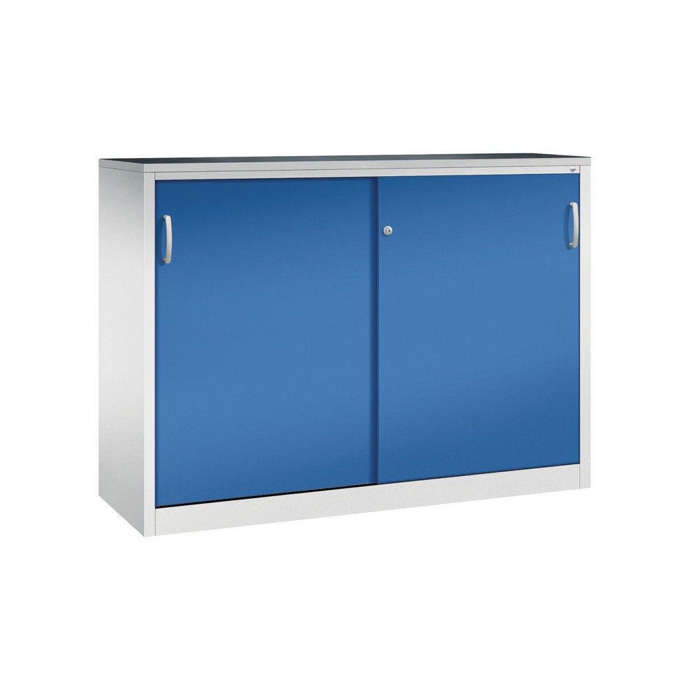 Produktabbildung Nr. 1: Werkplaatsbijzetkast C+P met 4 legborden, hxbxd 1.200 x 1.600 x 500 mm, scheidingswand, lichtgrijs, gentiaanblauw
