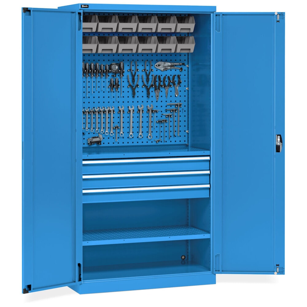 Produktabbildung Nr. 11: Werkplaatskast Fami PERFOM, 3 lades, geperforeerde platen, bak, hxbxd 2.000 x 1.023 x 726 mm, lichtblauw