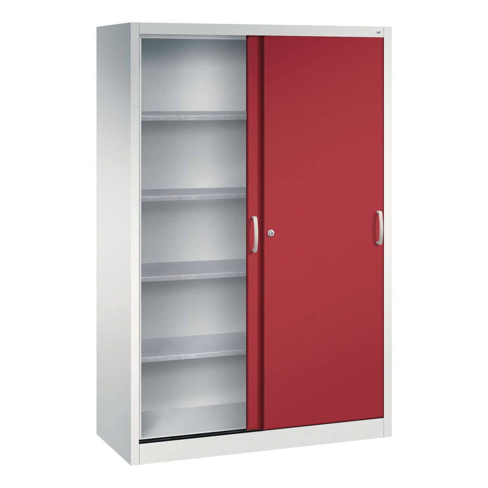 Productafbeelding nr. 3: Werkplaatsschuifdeurkast C+P met 4 legborden, hxbxd 1.950 x 1.200 x 500 mm, lichtgrijs, robijnrood