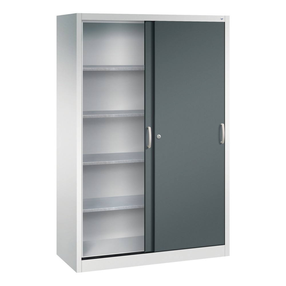 Produktabbildung Nr. 3: Werkplaatsschuifdeurkast C+P met 4 legborden, hxbxd 1.950 x 1.200 x 500 mm, lichtgrijs, antracietgrijs
