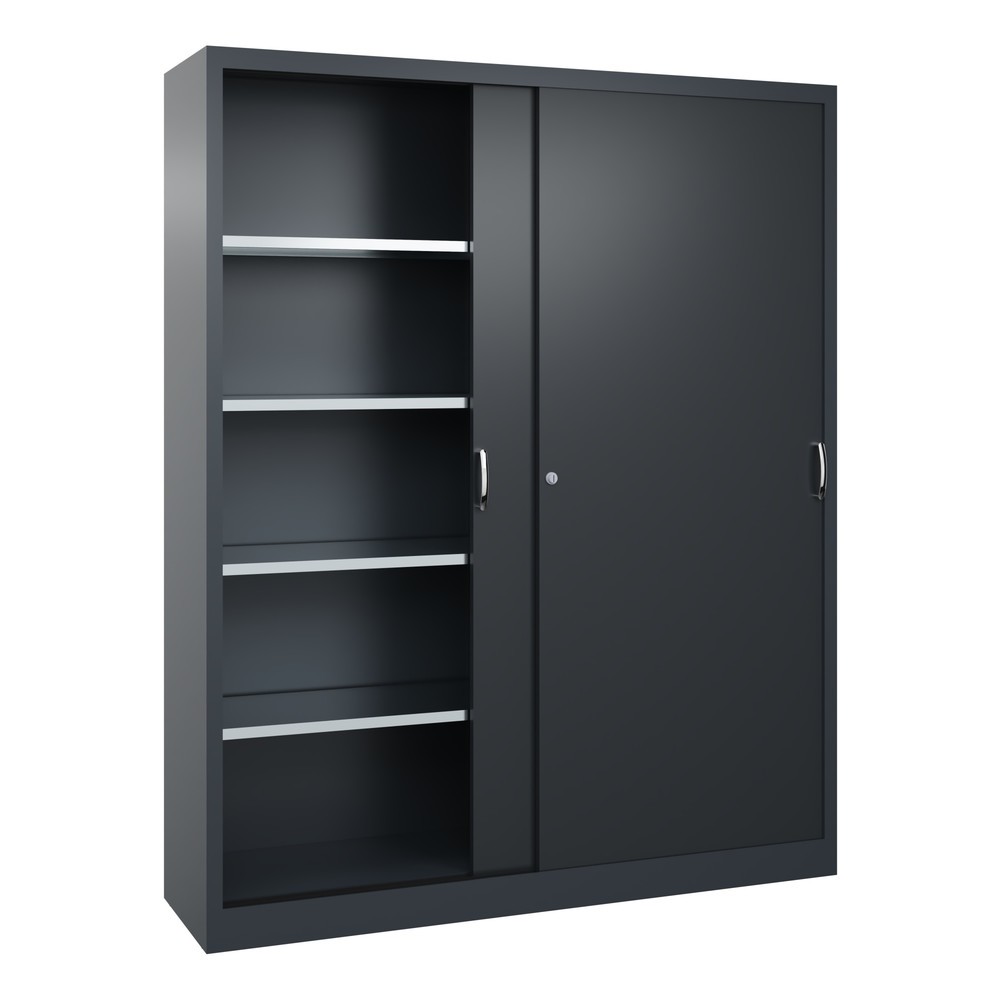 Produktabbildung Nr. 3: Werkplaatsschuifdeurkast C+P met 8 legborden, hxbxd 1.950 x 1.600 x 400 mm, scheidingswand, antracietgrijs, zwartgrijs