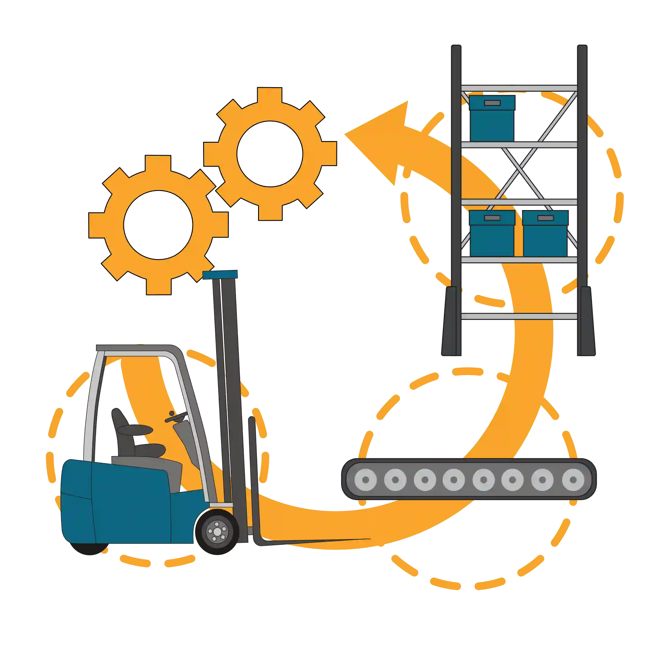 Icoon toont opslag- en transportsystemen als onderdeel van de magazijnindeling