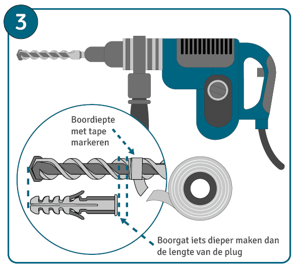 Boordiepte met tape op de boor markeren