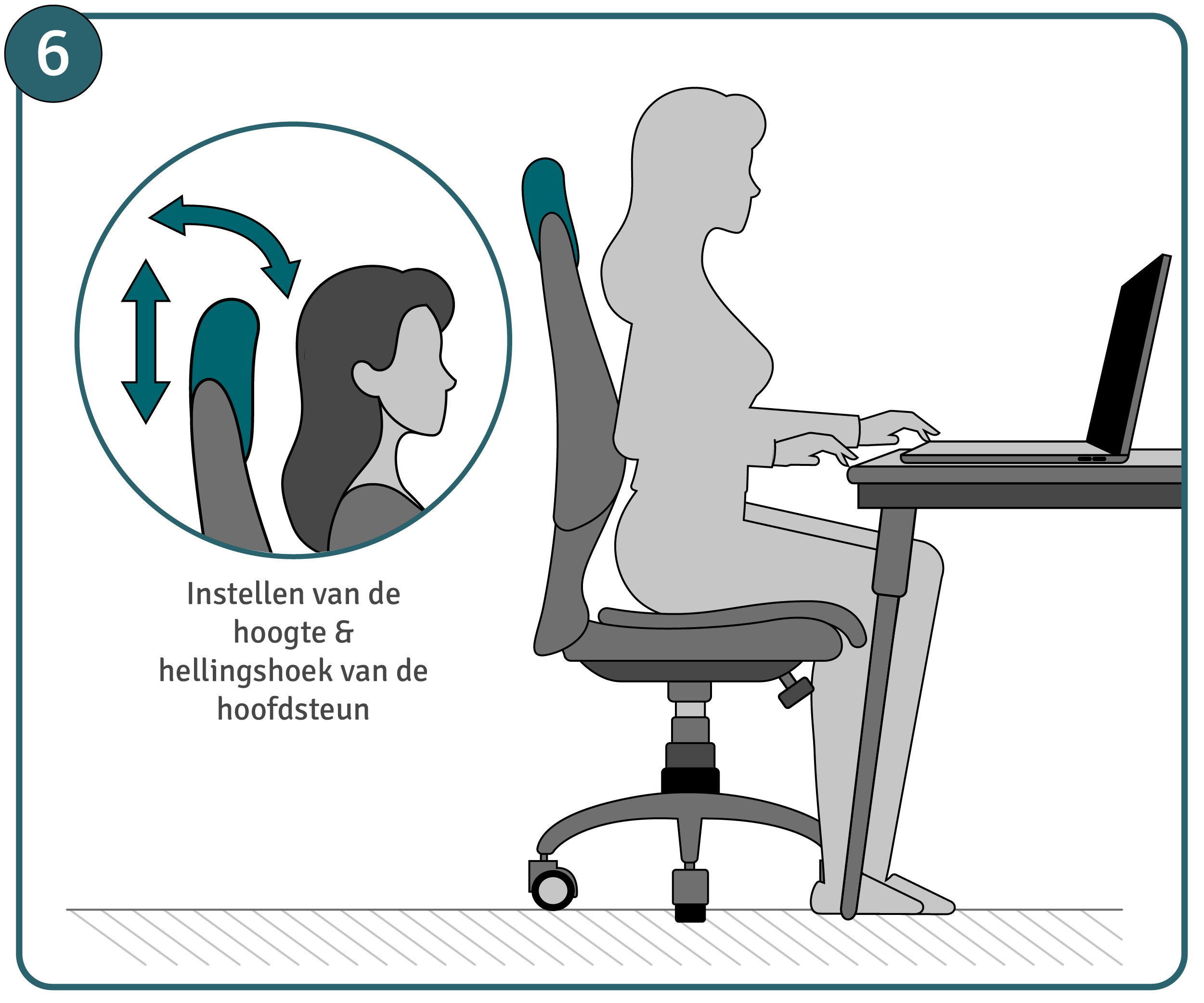 Handleiding bureaustoel instellen, stap 6: hoofd- of neksteun