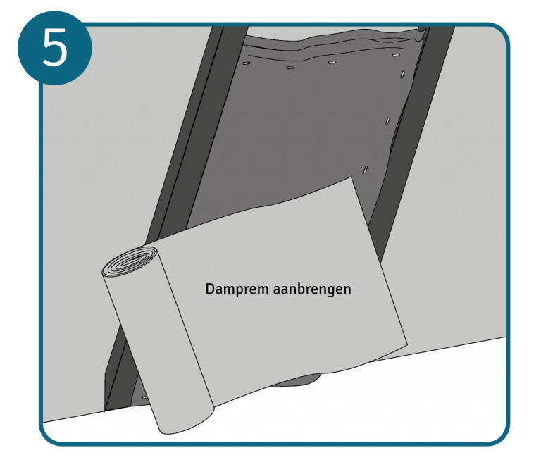 Isoleren met schapenwol, stap 5 damprem aanbrengen