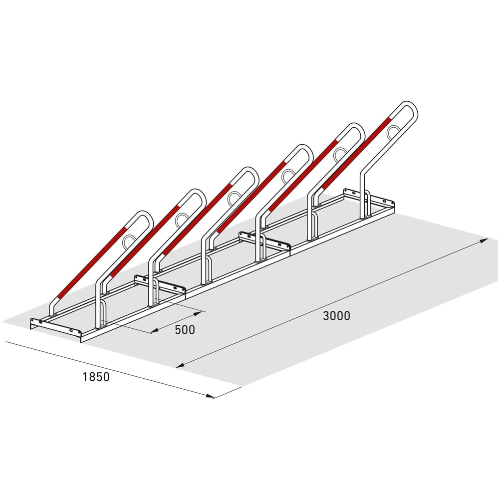 Produktabbildung Nr. 8: Fietsenrek wsm® 0500 XBF, voor keilboutbevestiging, thermisch verzinkt, 1-zijdige wielinzet, 6 plaatsen, wielafstand 500 mm