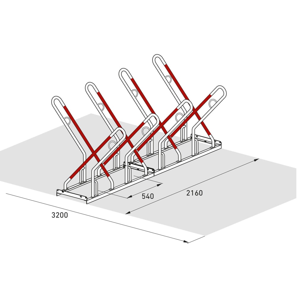 Productafbeelding nr. 8: Fietsenrek wsm® 0500 XBF, voor keilboutbevestiging, thermisch verzinkt, 2-zijdige wielinzet, 8 plaatsen, wielafstand 540 mm