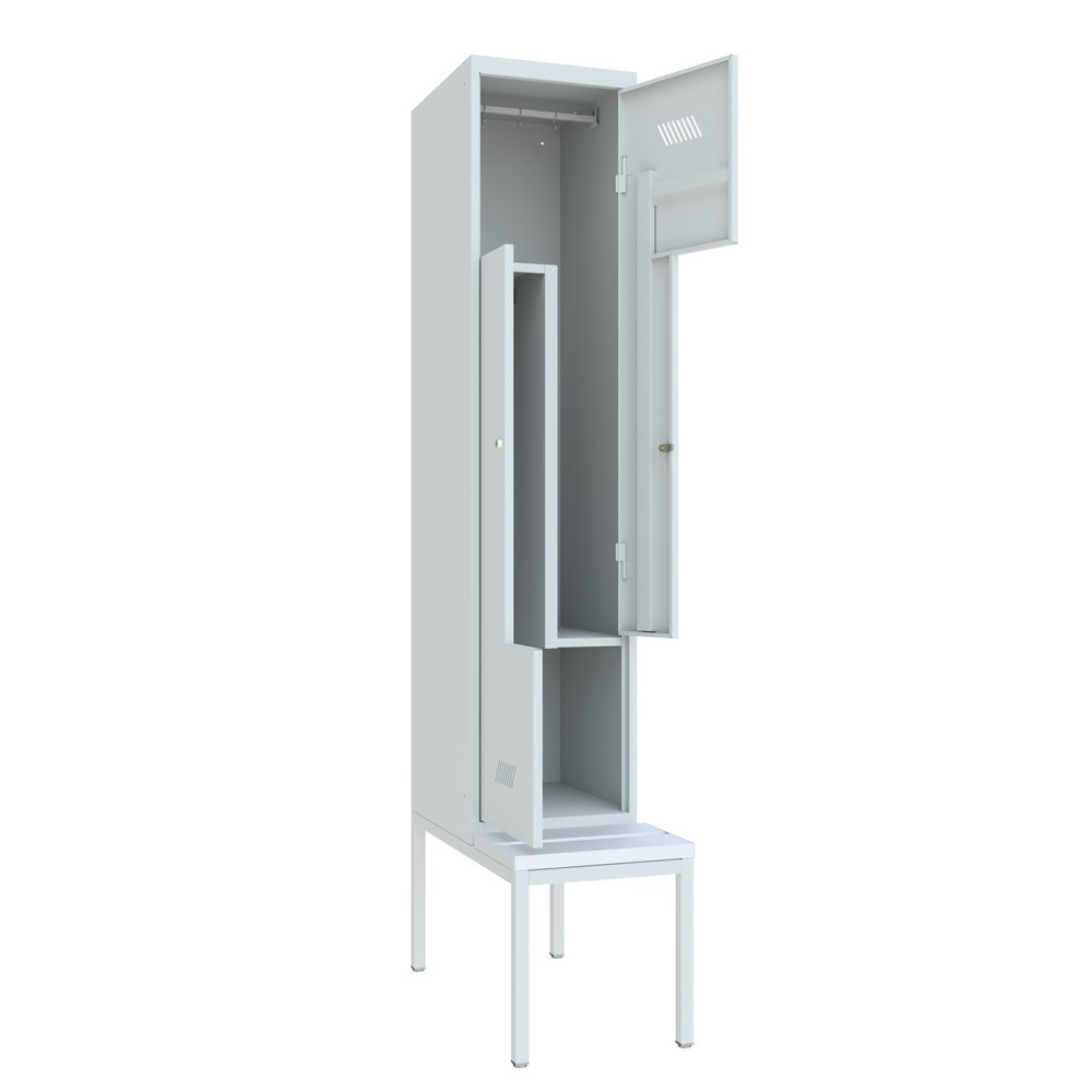 Productafbeelding nr. 3: Z-garderobekast met zitbank PAVOY, 2 compartimenten, cilinderslot, lichtgrijs, lichtgrijs, Kunststof wit