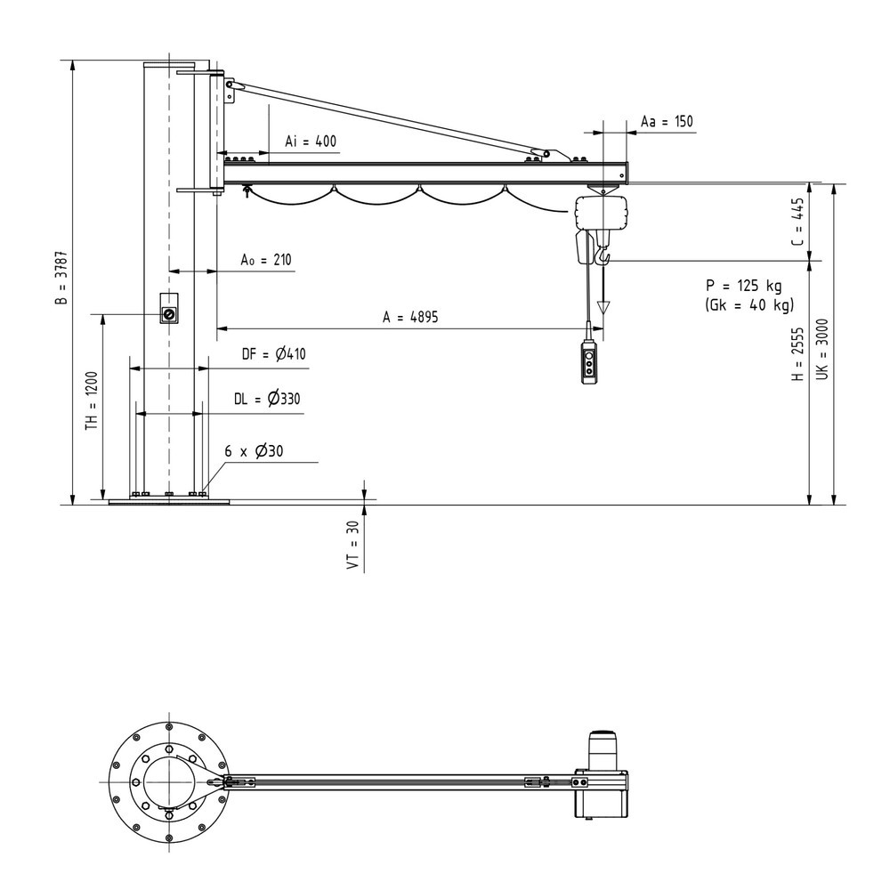 Produktabbildung Nr. 2: Zwenkkraan VETTER® incl. elektrische takel LIFTKET, kolomuitvoering, reikwijdte 4.900 mm, draagvermogen 125 kg